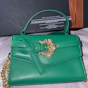 Green Satchel with Gold Chain